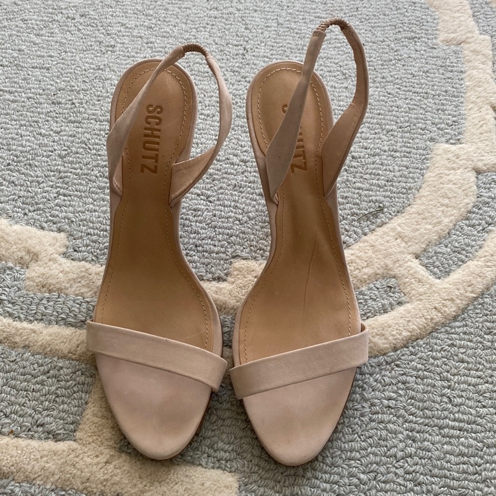 Schutz open toe sling back pumps